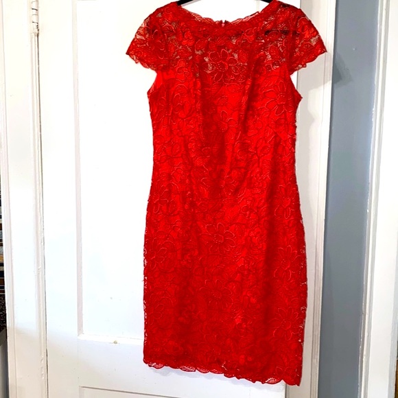 Tadashi Shoji Lace Orange Red— Size 16 - Picture 1 of 4